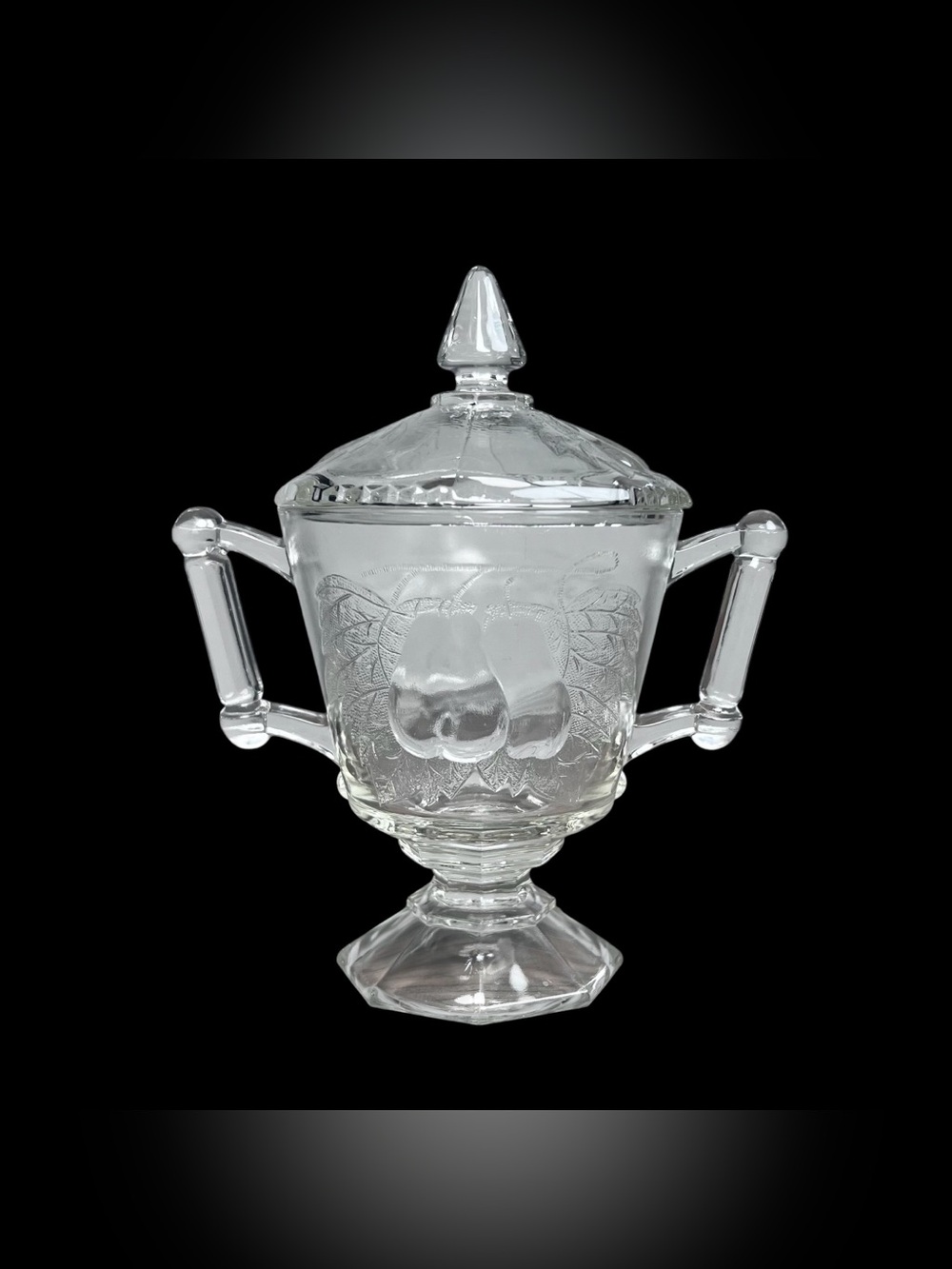 Jeannette Vintage Baltimore Pear Footed Sugar Bowl Lid Clear Pressed Glass